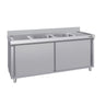 Køkkenvask stål - med underskab - PREMIUM - ECO - 1800x600 mm - med 2 håndvaske i midten