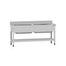 Stålbord med vasker til gryder med underhylde ECO - 1,6 m - 2 vaske L 70 x B 50 x D 35 cm