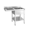 Forskyllebord 1,2m - 1 Vask til Højre L 40 x B 40 x D 25 cm