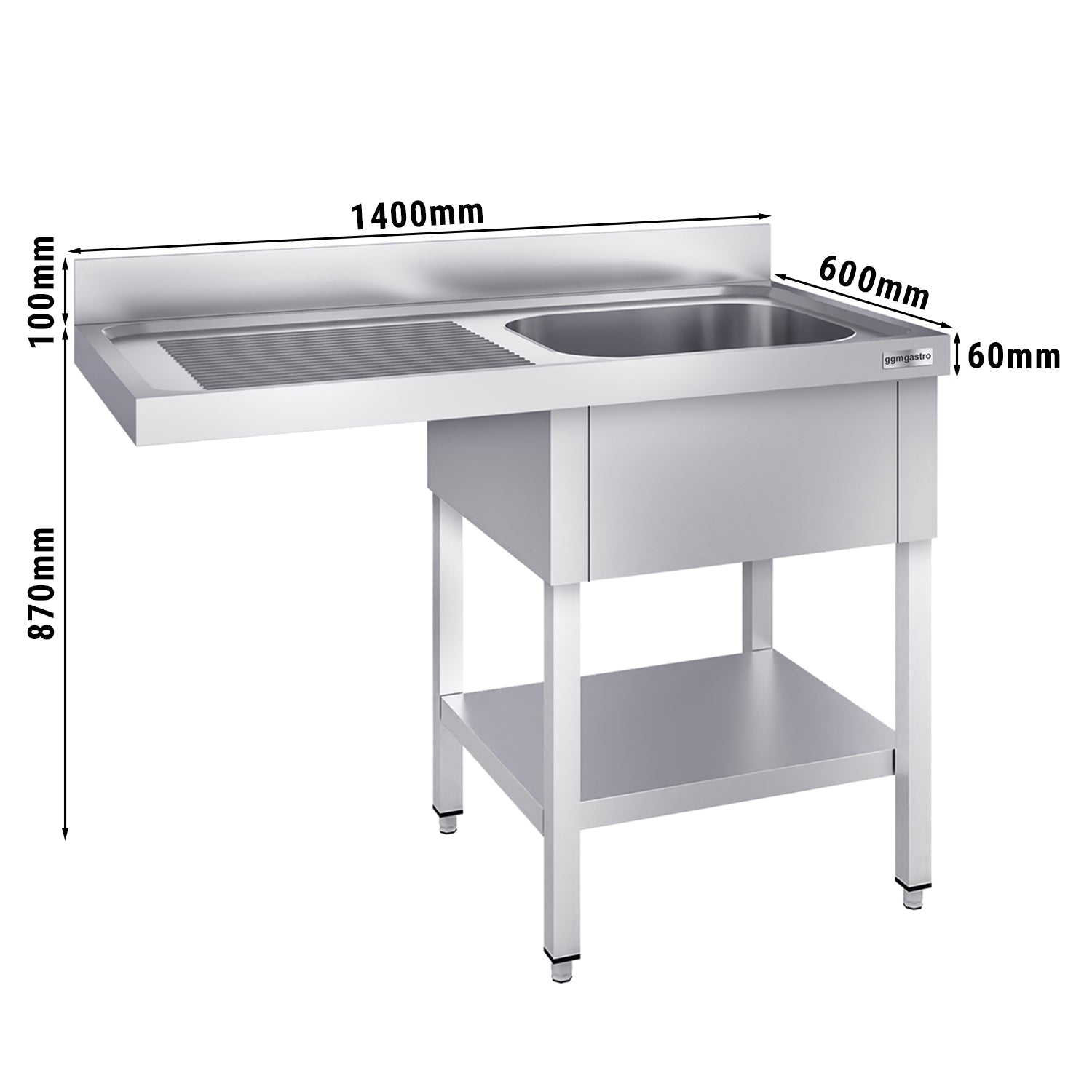 Vaskeborde med plads til opvaskemaskine 1,4m - 1 Vask til Højre L 50 x B 40 x D 25 cm
