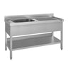Stålbord med vask til gryder ECO - 1,4m - 1 vask til venstre L 60 x B 50 x D 30 cm