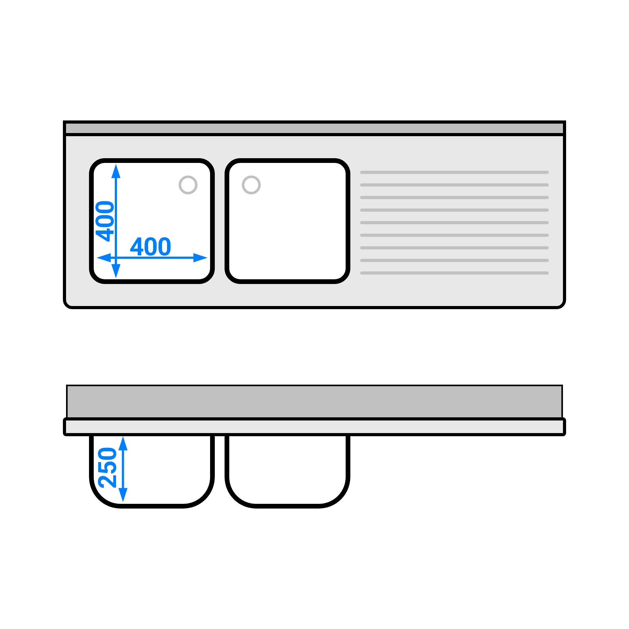 Vaskeborde med plads til opvaskemaskine 1,6m - 2 Vaske til Venstre L 40 x B 40 x D 25 cm