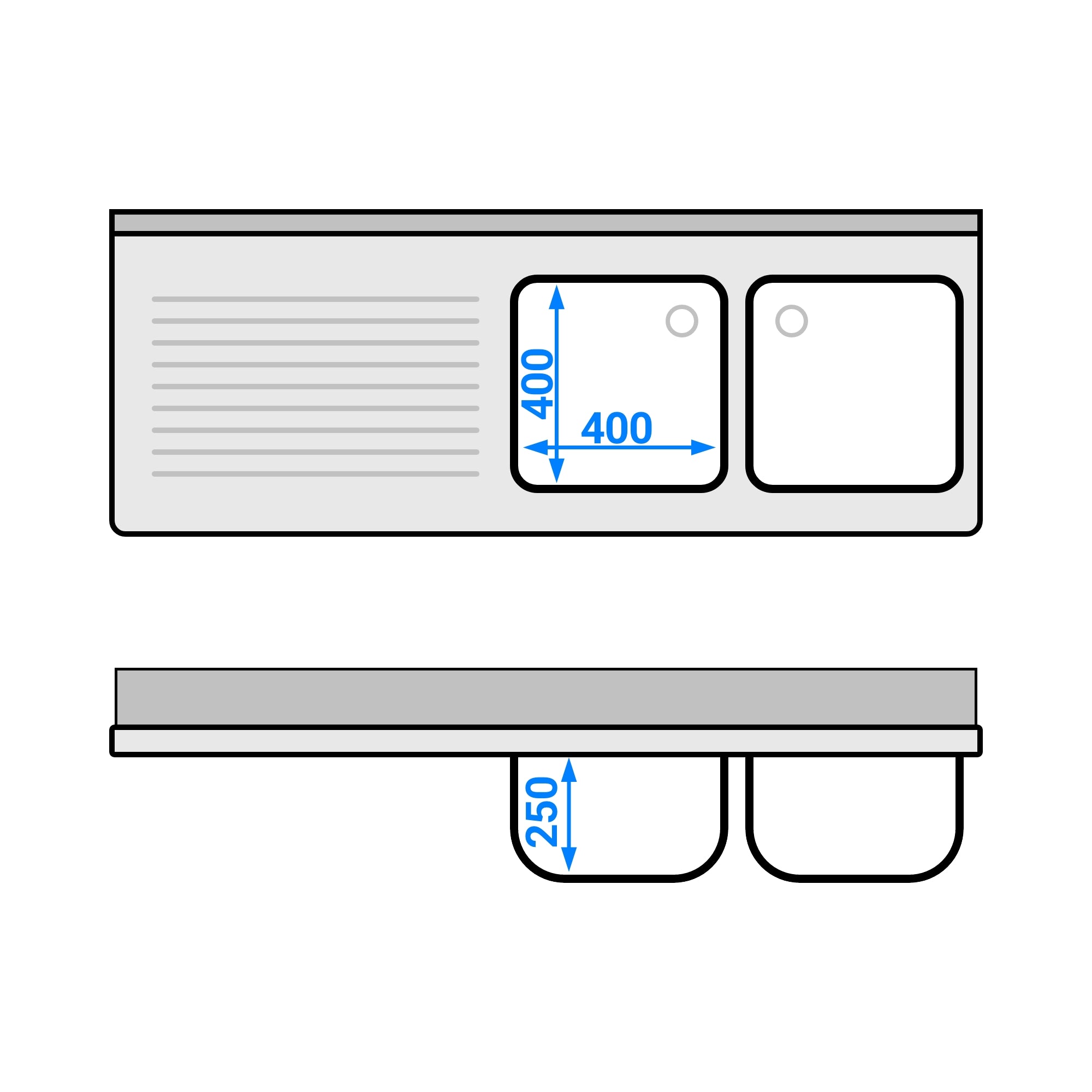 Vaskeborde med plads til opvaskemaskine 1,6m - 2 Vaske til Højre L 40 x B 40 x D 25 cm