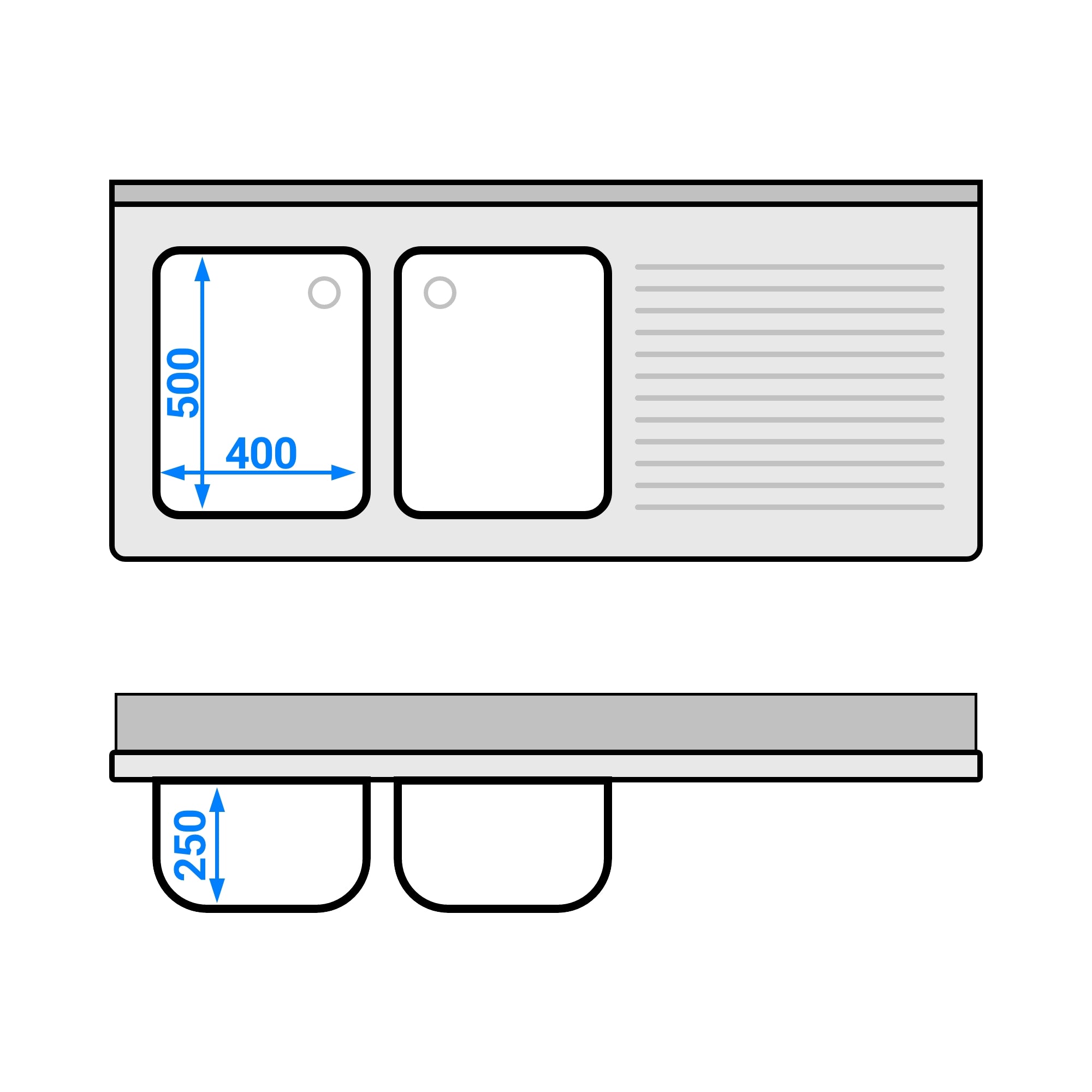 Vaskeskab med plads til opvaskemaskine 1,6m - 2 Vaske til Venstre L 40 x B 50 x D 25 cm