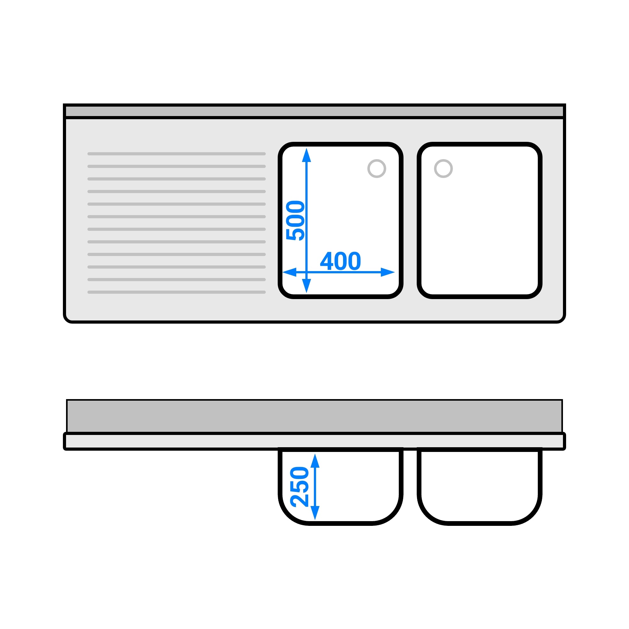 Vaskeborde med plads til opvaskemaskine 1,6m - 2 Vaske til Højre L 40 x B 50 x D 25 cm