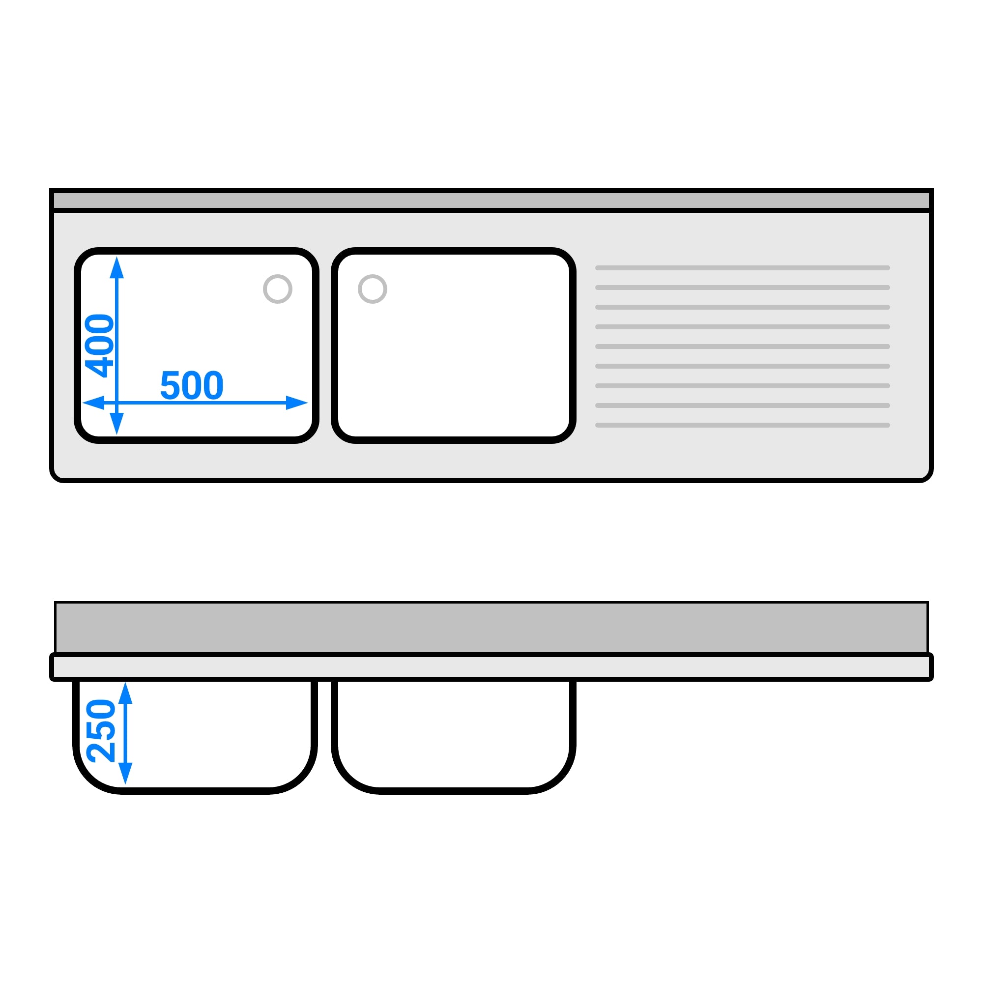 Vaskeskab med plads til opvaskemaskine 1,8m - 2 Vaske til Venstre L 50 x B 40 x D 25 cm