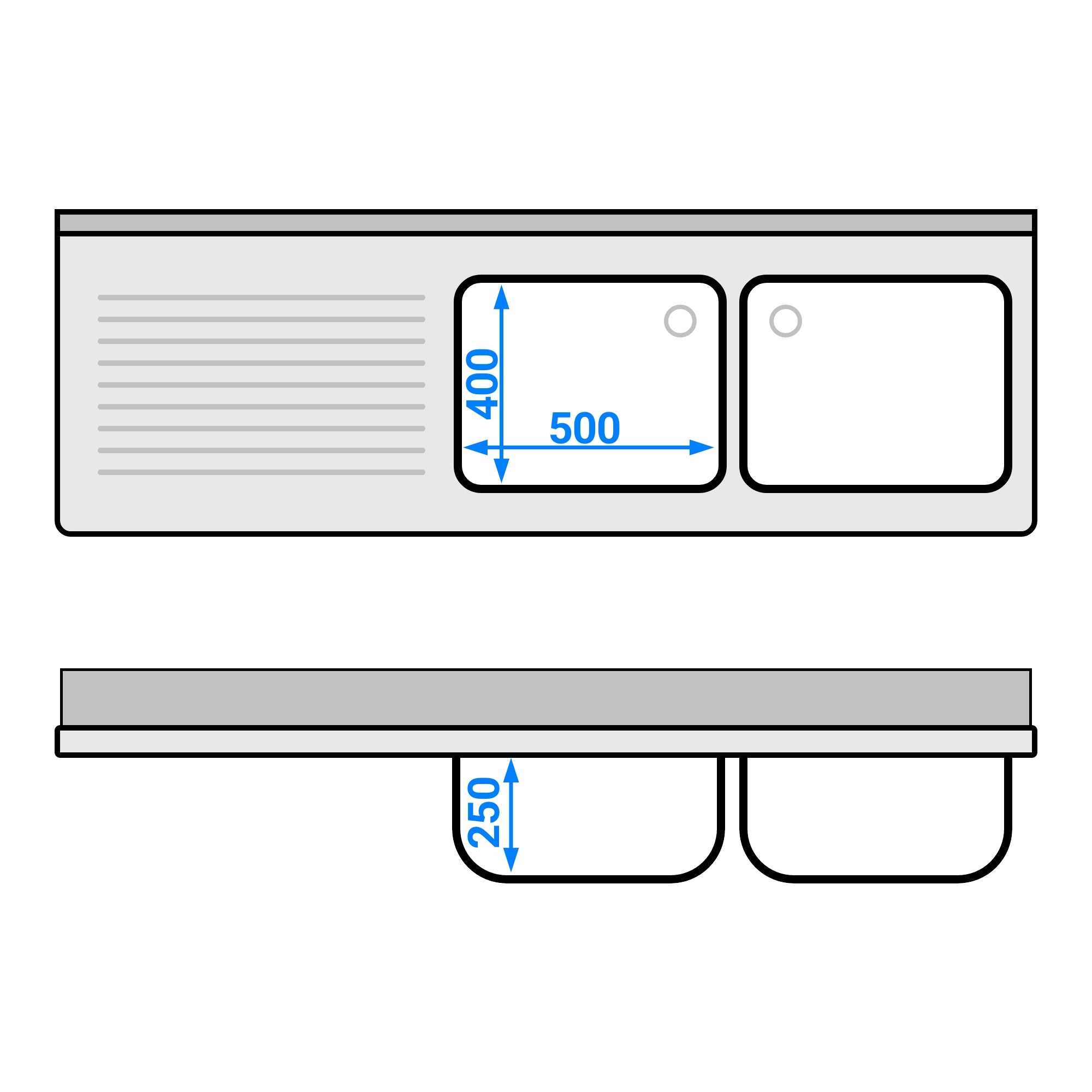 Vaskeborde med plads til opvaskemaskine 1,8m - 2 Vaske til Højre L 50 x B 40 x D 25 cm