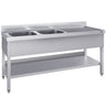 Stålbord med vask til gryder ECO - 1,8m - 2 vaske til venstre L 50 x B 50 x D 30 cm