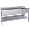 Opvaskebord ECO - 1800x700 mm - med bagkant - med underhylde - 2 vaske i højre side