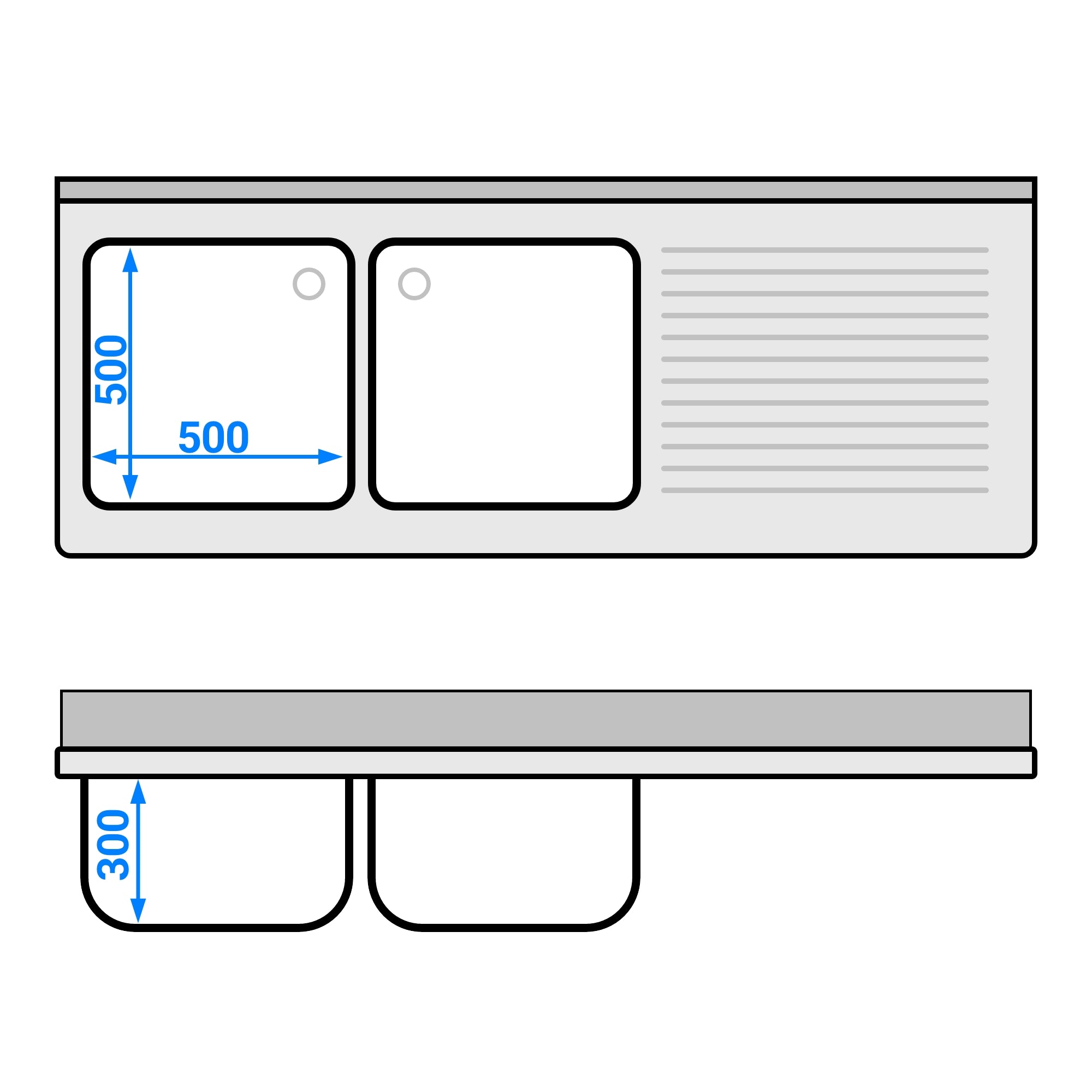 Vaskeskab med plads til opvaskemaskine 1,8m - 2 Vaske til Venstre L 50 x B 50 x D 30 cm