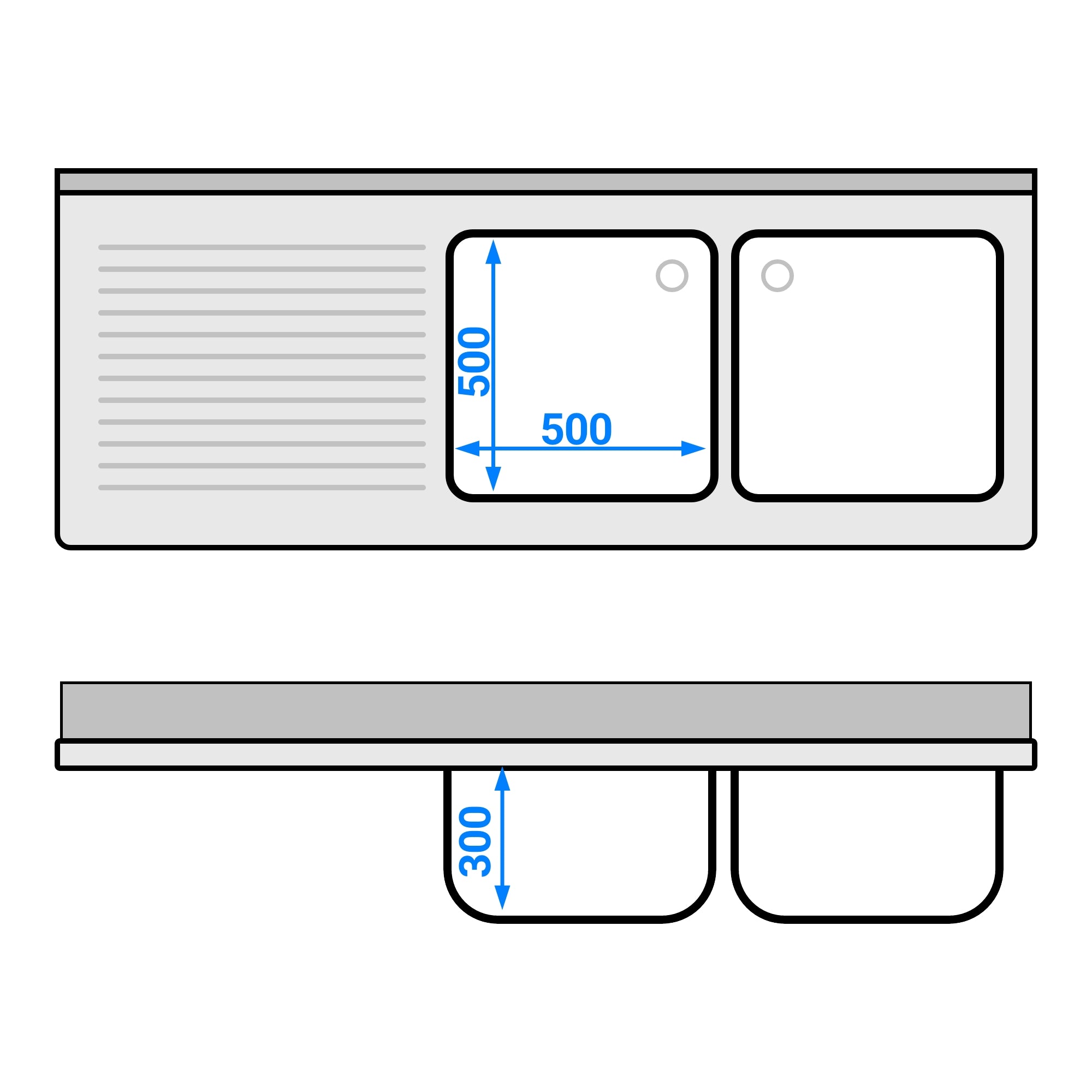 Vaskeskab med plads til opvaskemaskine 1,8m - 2 Vaske til Højre L 50 x B 50 x D 30 cm