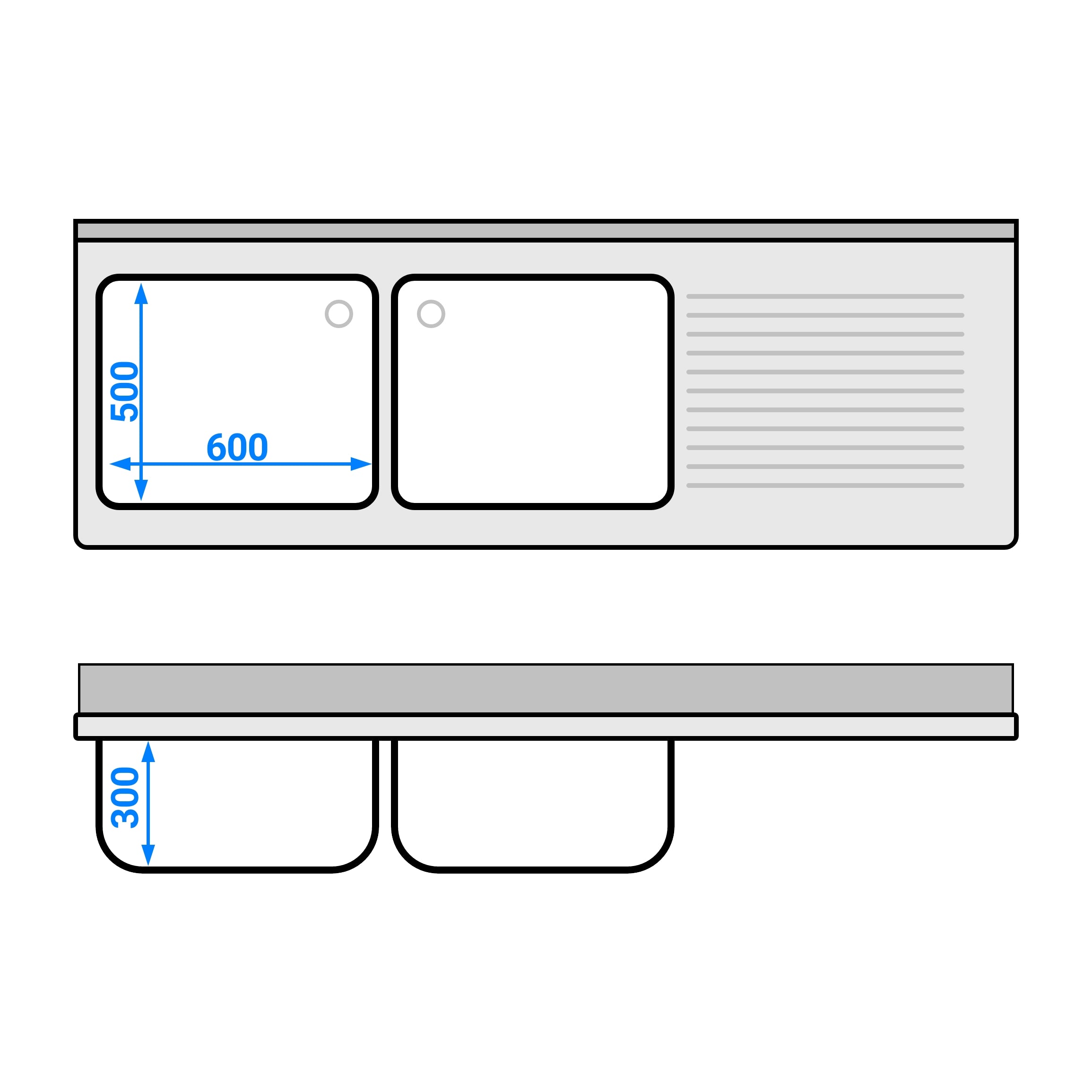 Vaskeborde med plads til opvaskemaskine 2,0m - 2 Vaske til Venstre L 60 x B 50 x D 30 cm