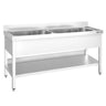 Opvaskebord PREMIUM - 2000x700 mm - med bagkant - med underhylde - 2 vaske - professionel