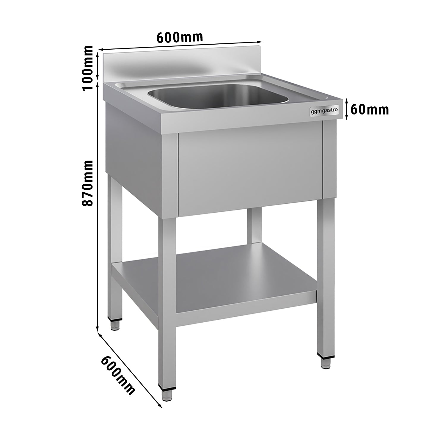 Vaskeborde med underhylde 0,6m - 1 vask -  L 40 x B 40 x D 25 cm