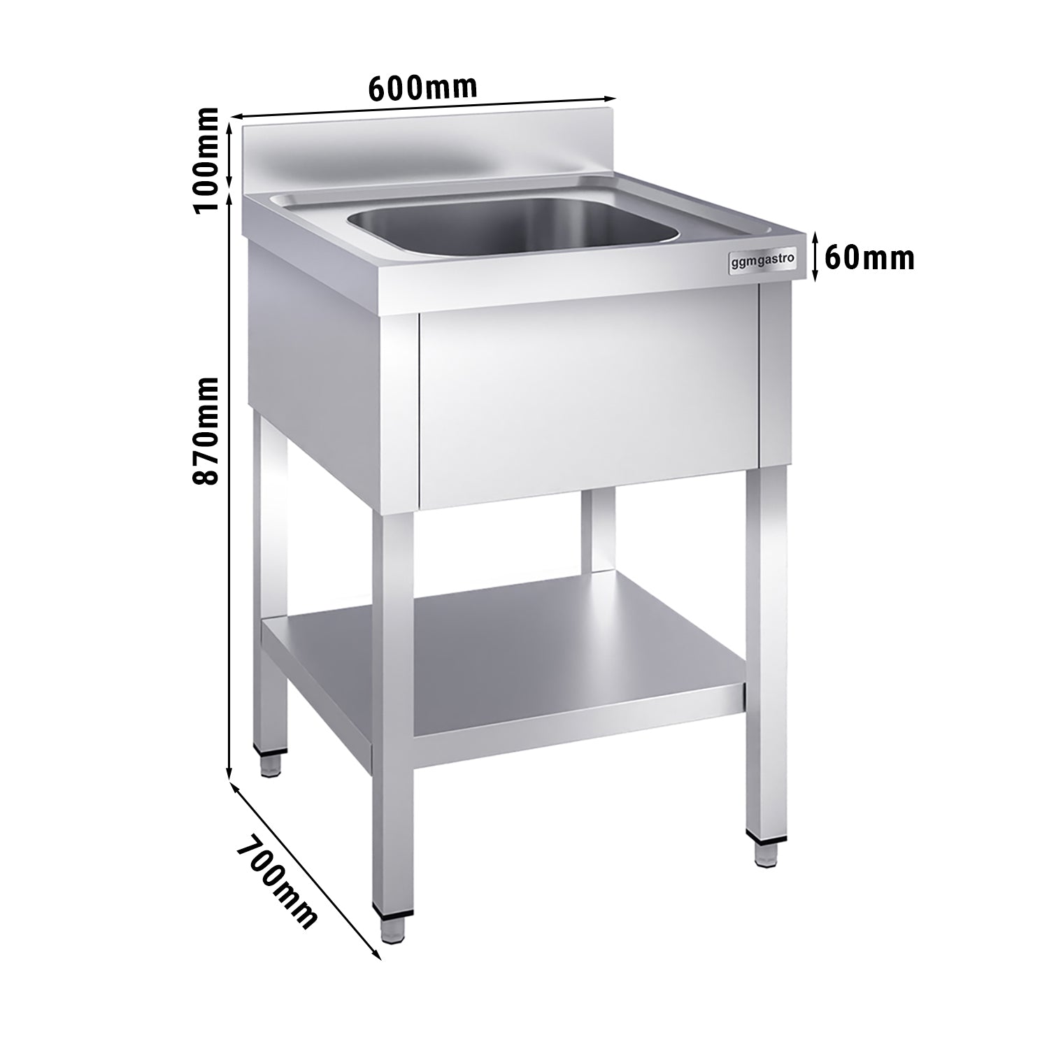 Vaskeborde med underhylde 0,6m - 1 vask til venstre L 40 x B 40 x D 25 cm