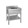 Stålbord med vask til gryder ECO - 0,8m - 1 vask - L 40 x B 40 x D 25 cm