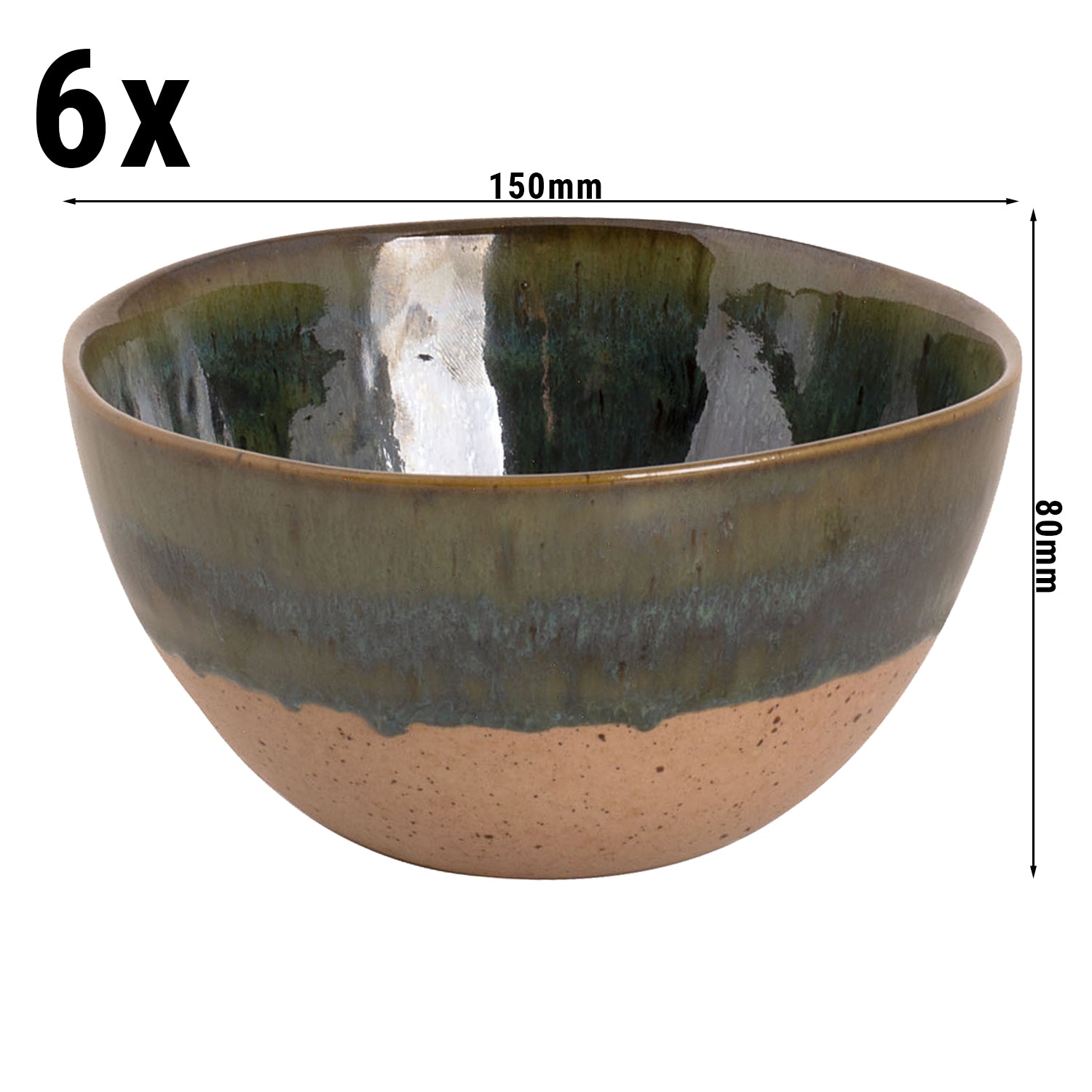 (6 stk.) WISTERIA - Skål - 80 cl - Ø 15 cm - Grøn/Beige