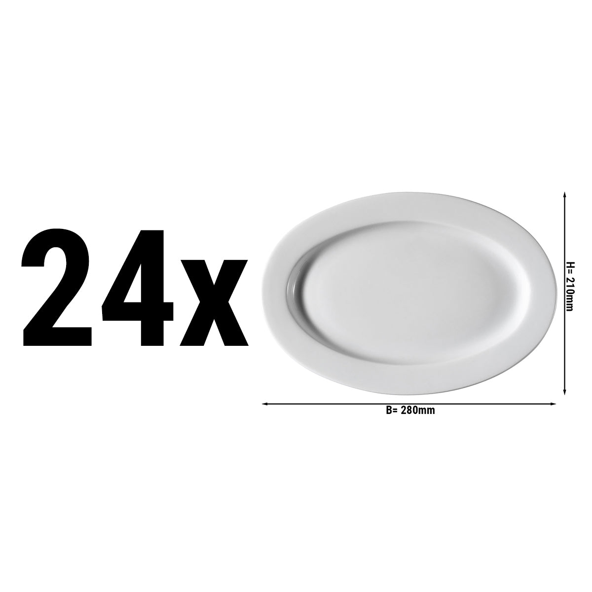 (24 stk.) PERA Hvid - oval plade - 28 cm