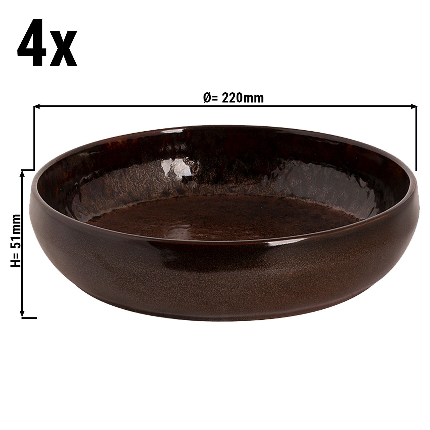 (6 stk.) BAMA COPPER - Dyb Tallerken - Ø 22 cm - Kobber