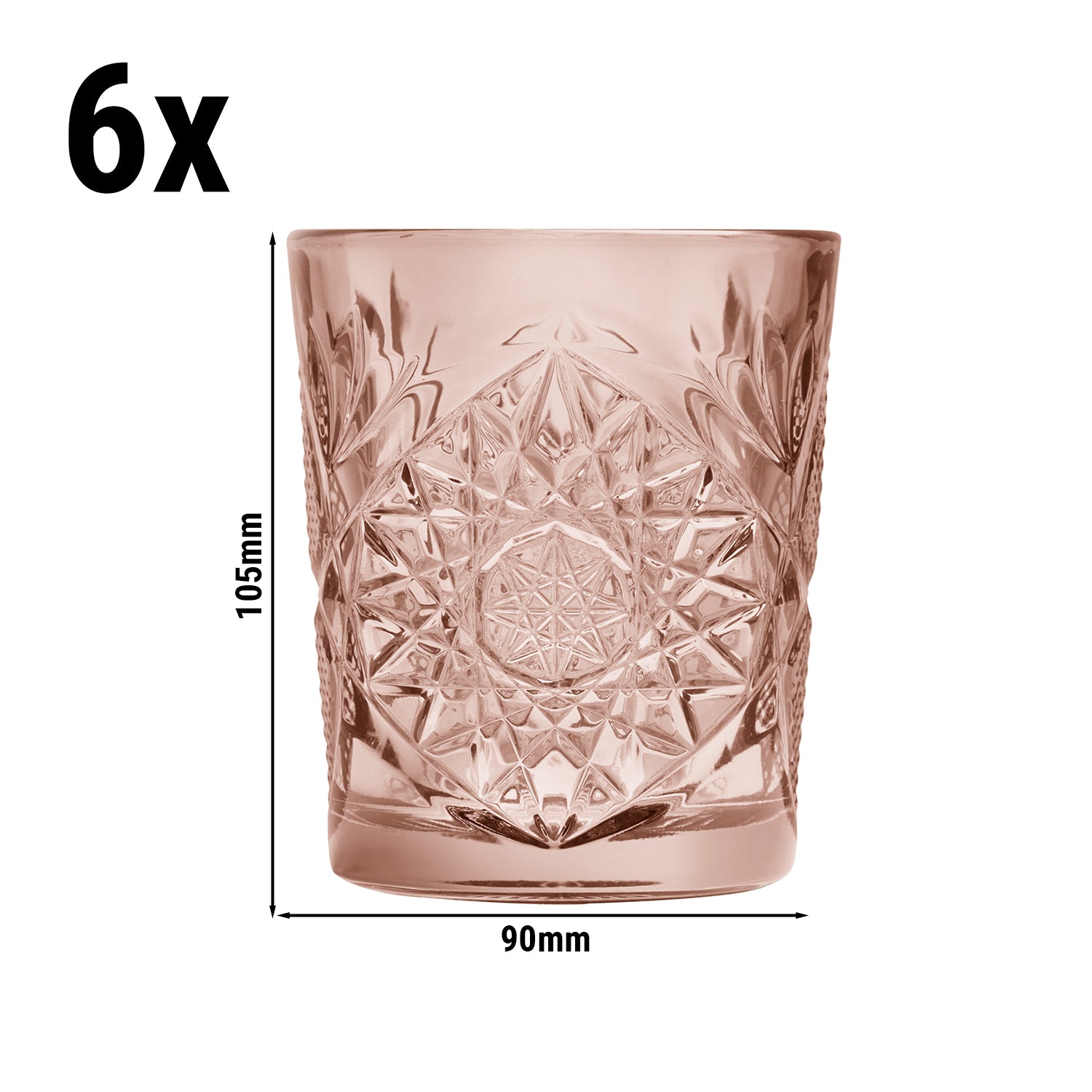 (6 stk.) Drikkeglas til alle formål - HOBSTAR - 350 ml - Pink