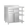 Arbejdsskab – til kaffemaskine – 1200 x 600 mm – med 2 vingeformede døre, 2 skuffer, udklapper, 3 hylder og opkant