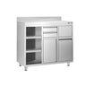 Arbejdskabinet - til kaffemaskine - 1200x600mm - med dørklokke, 2 skuffer, 1 dør, affaldsspand & opsats