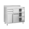 Arbejdskabinet - til kaffemaskine - 1200x600mm - med dørklokke, 2 skuffer, 1 dør, affaldsspand & opsats