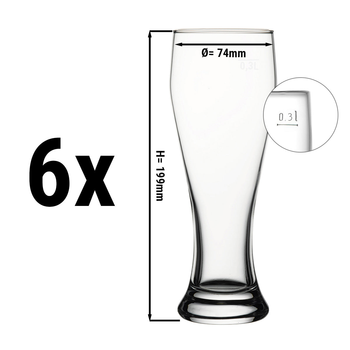 (6 stk.) Hvedeølsglas - MUNICH - 415 ml - kalibreret til 300 ml