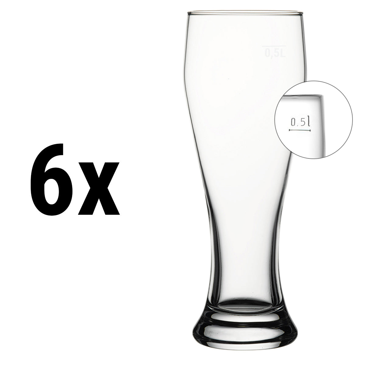 (6 stk.) Hvedeølsglas - MUNICH - 665 ml - kalibreret til 500 ml