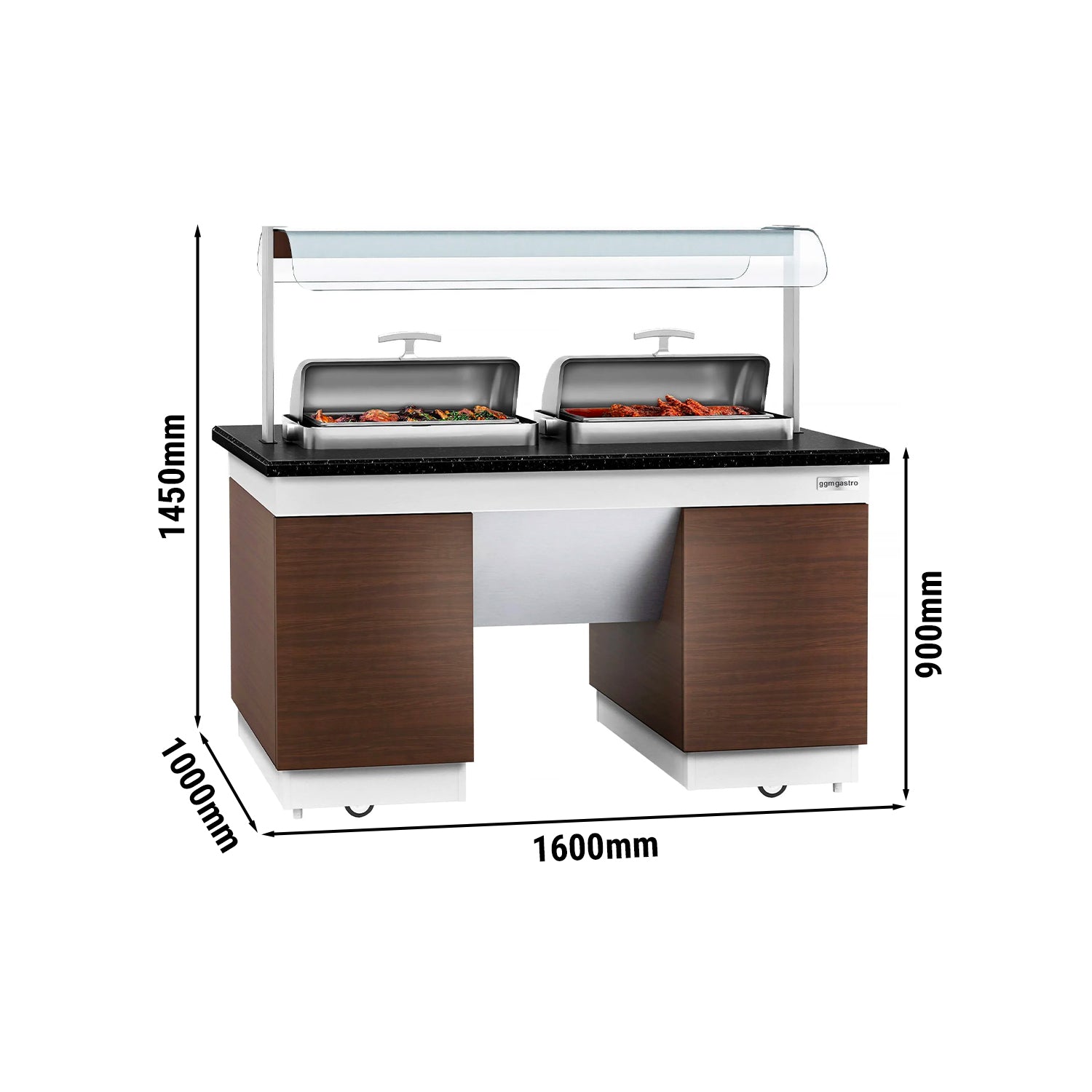 Varmebuffet - 1,6 x 1,0 m - med 2 Chafing Dish