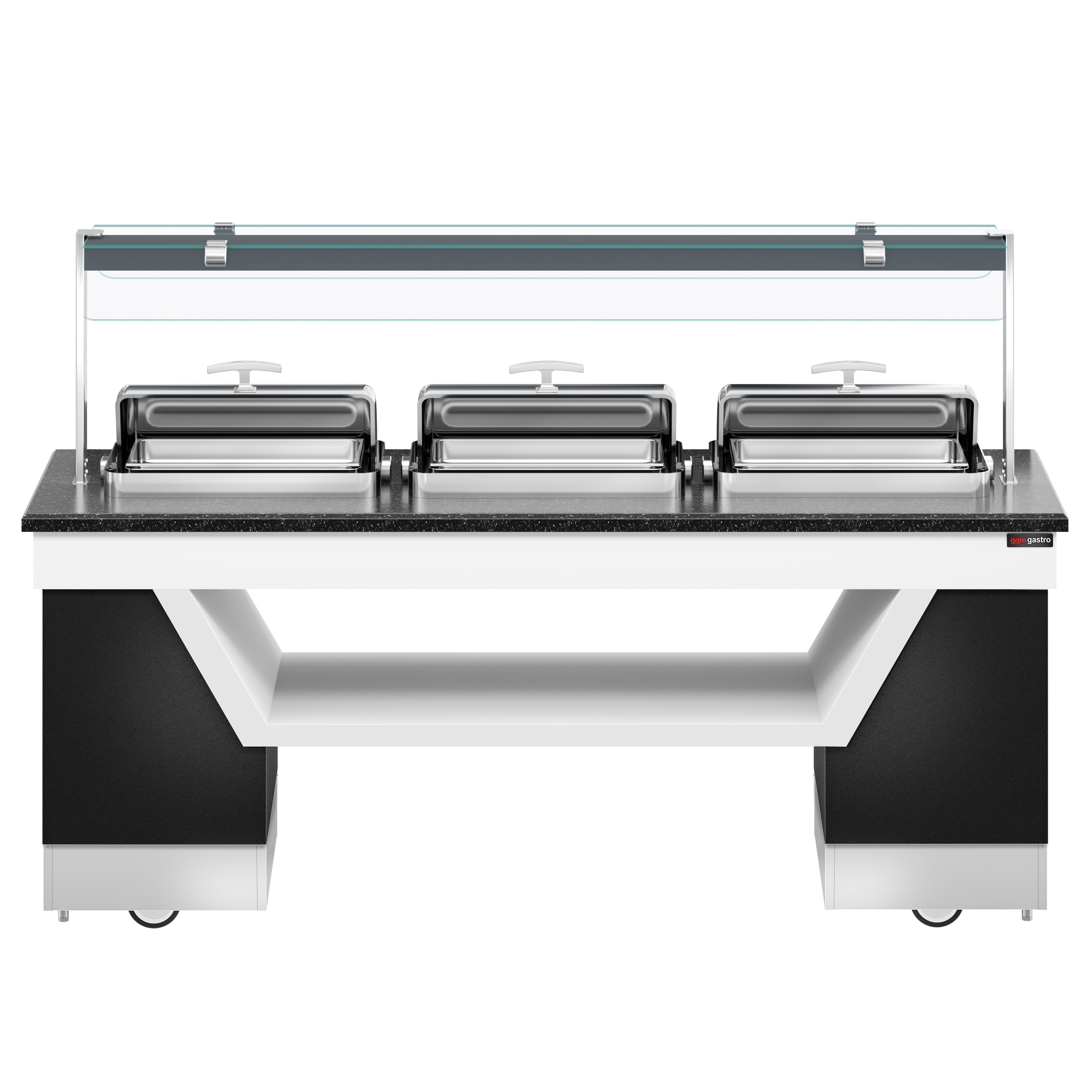 Buffetdisk varm BELFAST - 2300mm - med 3 chafing dishes & hjul