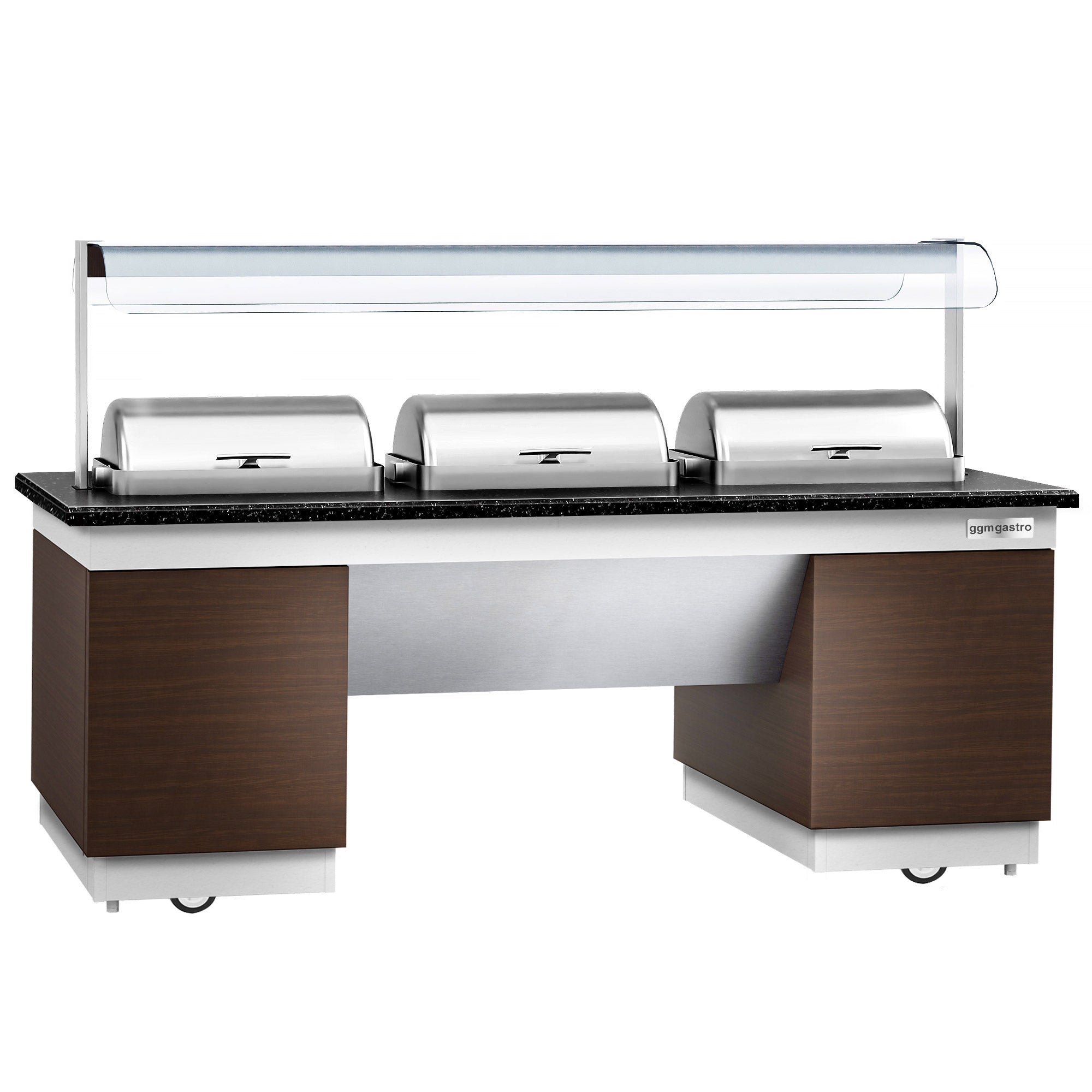 Varmebuffet - 2,3 x 0,8 m - med 3 Chafing Dish