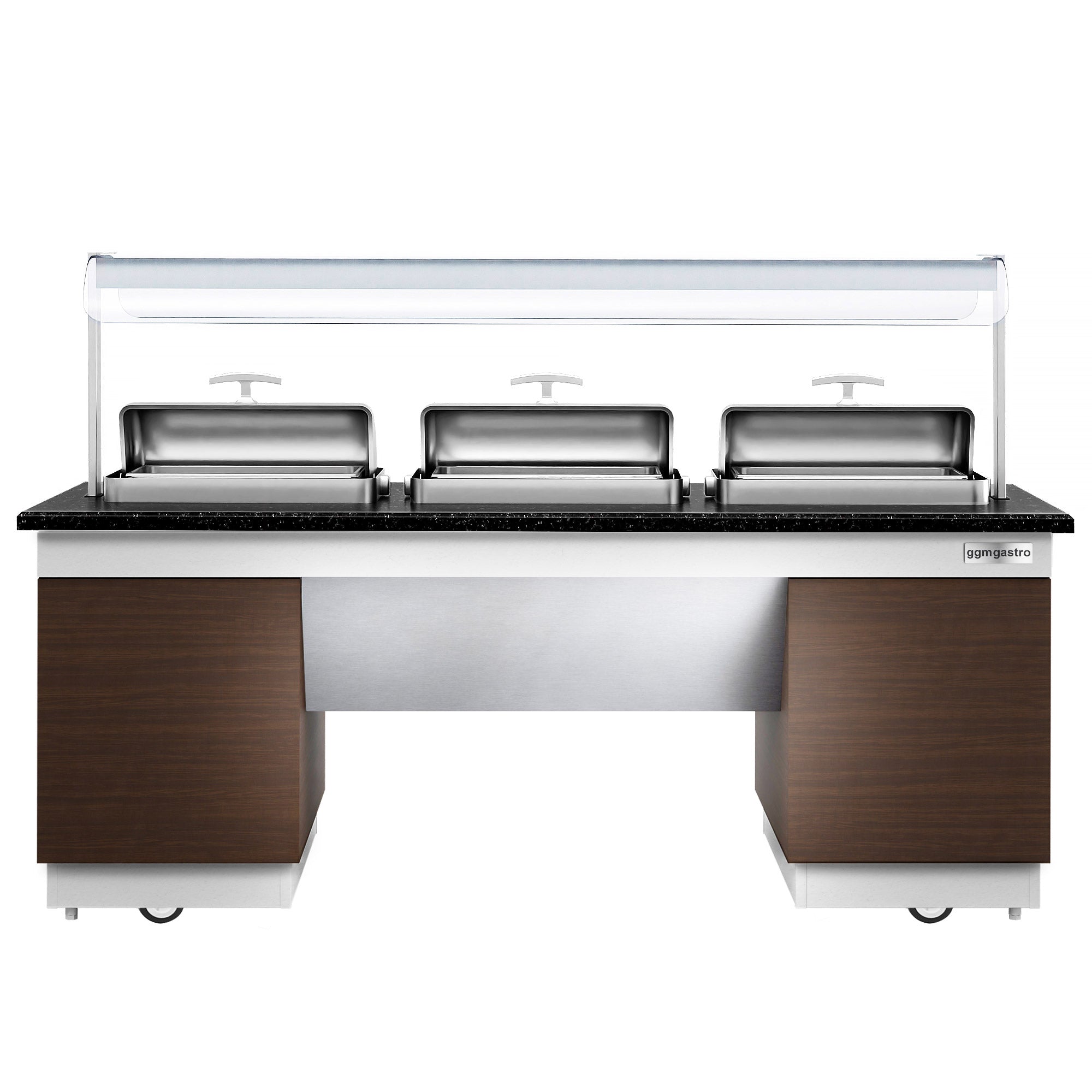 Varmebuffet - 2,3 x 0,8 m - med 3 Chafing Dish