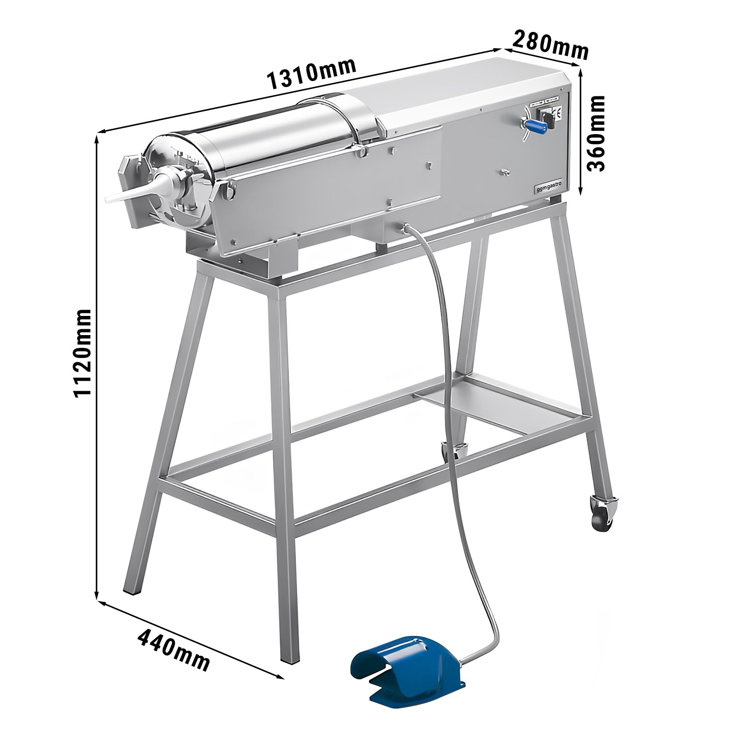 Elektrisk pølsefylder - 16 liter - vandret - inkl. fodpedal