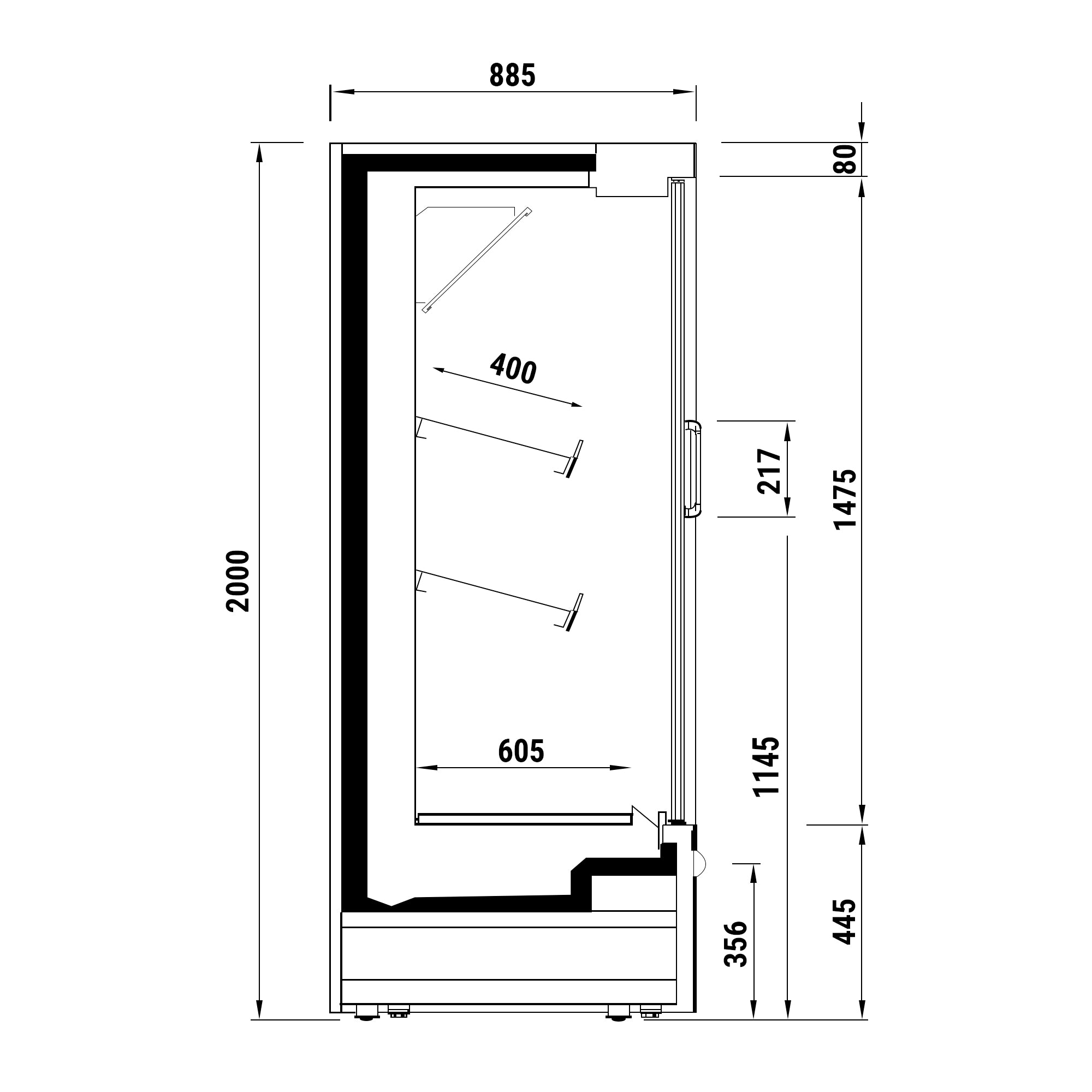 Kølereol Hvid - 1,33 x 0,88 m - med 2 hylder og spejl