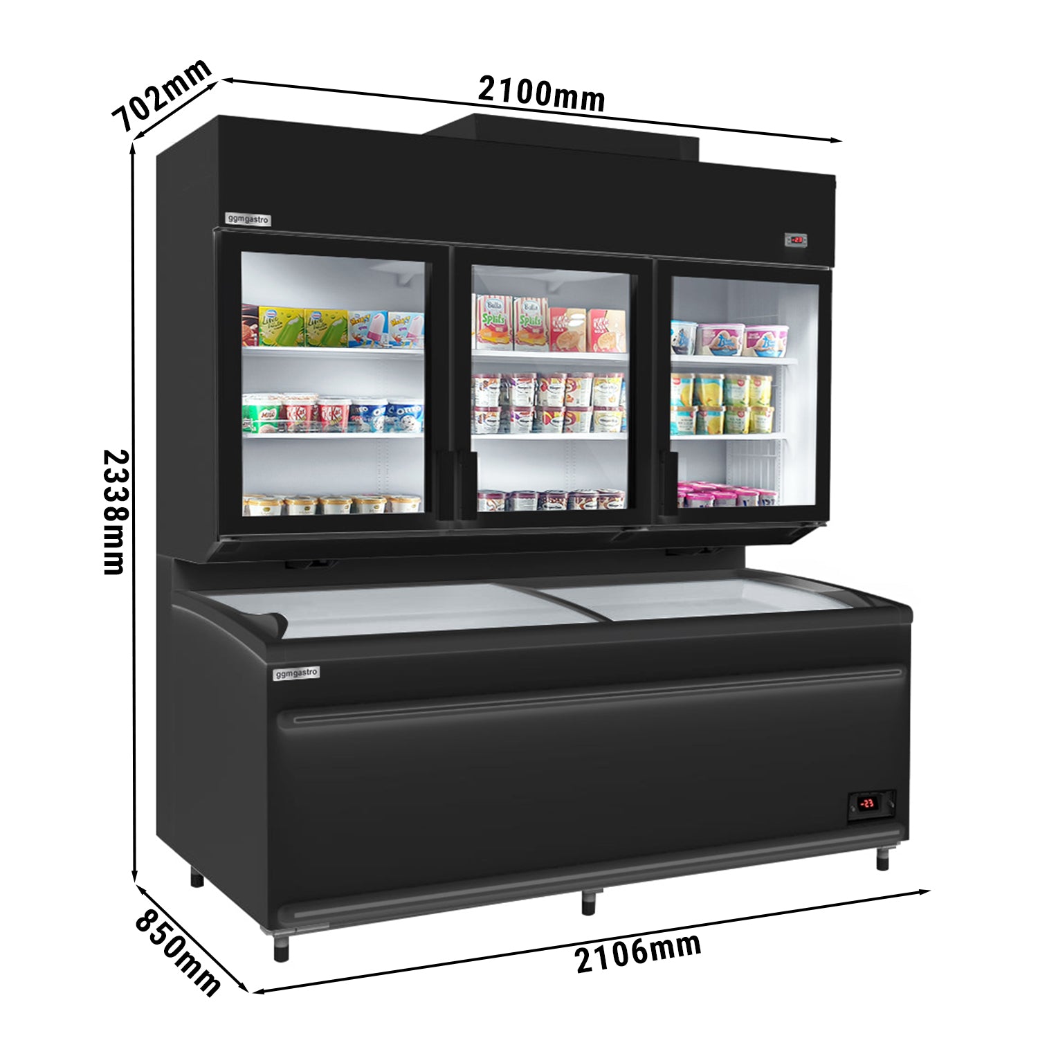 (SET) Displayfryserskab inklusive fryseø - Sort