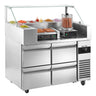 Saladette - 1210x700 mm - 4 skuffer - til 9x GN 1/6 - inkl. Hotdoggrill og pølsevarmer