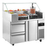 Saladette - 1210x700 mm - 1 dør og 2 skuffer - til 9x GN 1/6 - inkl. Hotdog grill, Hotdog varmer og træspatel