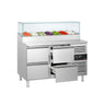 Pizzabord PREMIUM - 1360x700 mm - 4 skuffer - til 7x GN 1/3 - med glasaufsatz