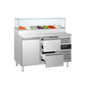 Saladette PREMIUM - 1360x700 mm - 1 dør og 2 skuffer - til 7x GN 1/3 GN-kantiner - med glasopsats