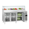 Pizzabord PREMIUM - 1795x700 mm - 3 glasdøre - til 9x GN 1/3 GN-kantiner