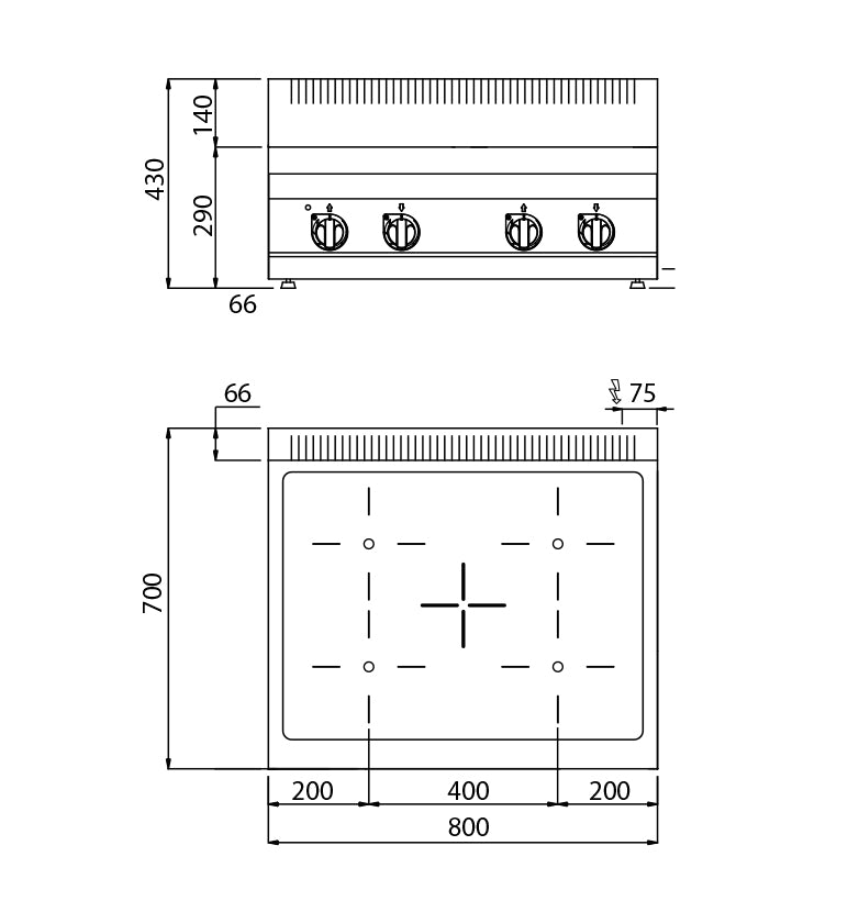 Infrarød komfur - 4 kogeplader (12,8 kW)