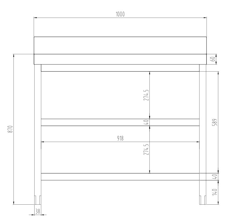 Rustfrit stål arbejdsbord PREMIUM - 1,0 m - med underhylde, mellemhylde & bagkant