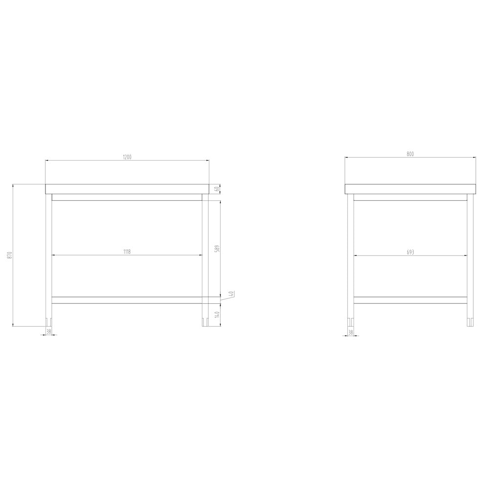 Rustfrit stål arbejdsbord PREMIUM - 1,2 m - med underhylde