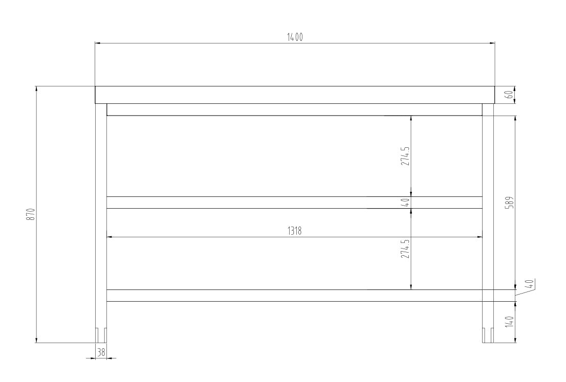 Rustfrit stål arbejdsbord PREMIUM - 1,4 m - med underhylde & mellemhylde