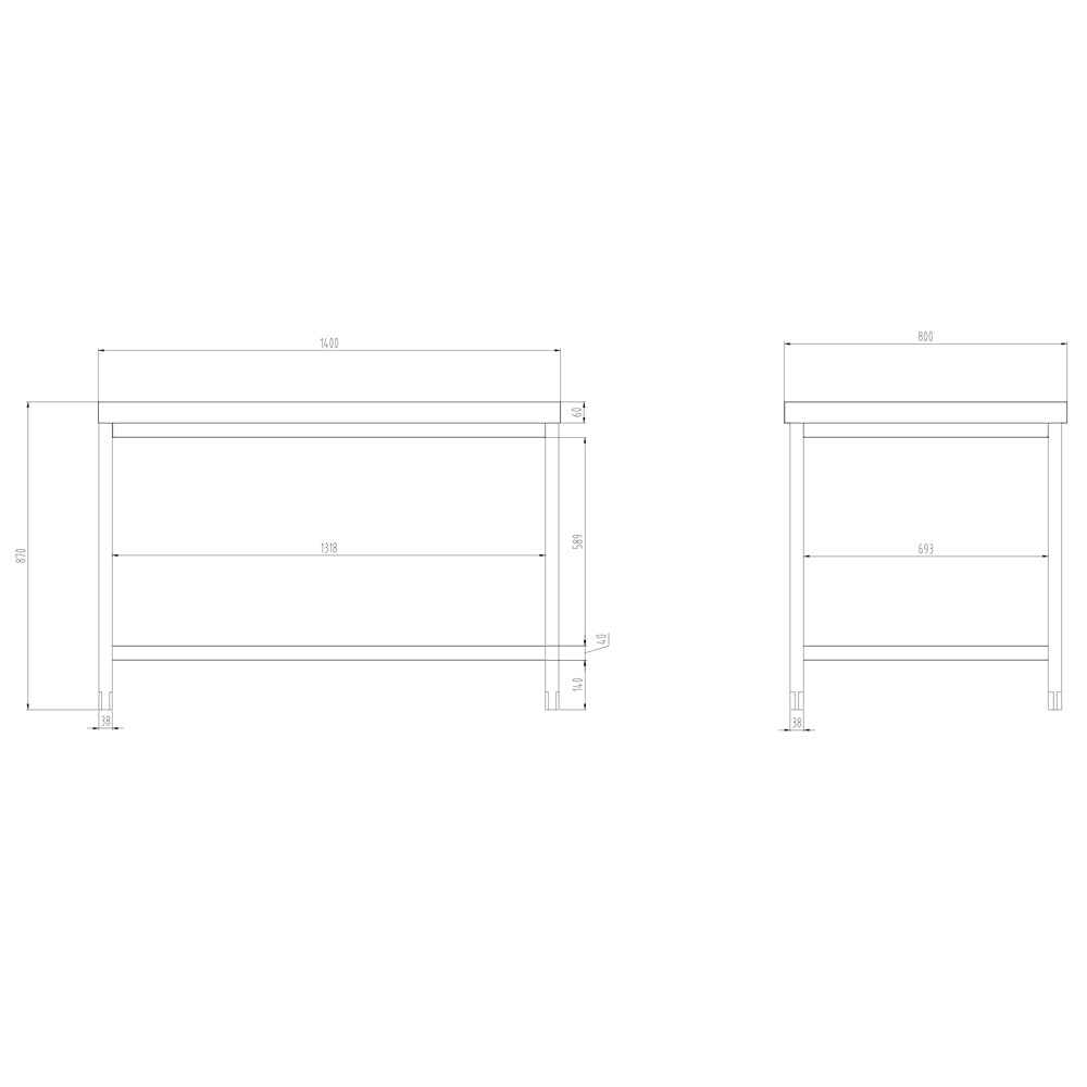 Rustfrit stål arbejdsbord PREMIUM - 1,4 m - med underhylde