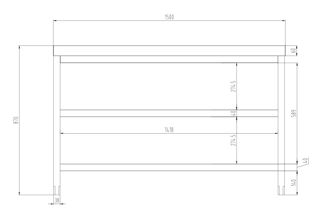 Rustfrit stål arbejdsbord PREMIUM - 1,5 m - med underhylde & mellemhylde