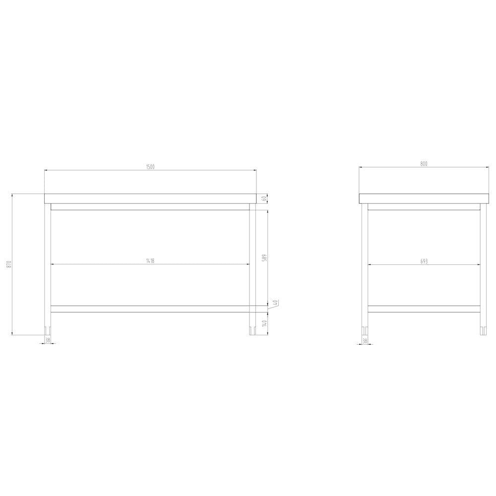 Rustfrit stål arbejdsbord PREMIUM - 1,5 m - med underhylde