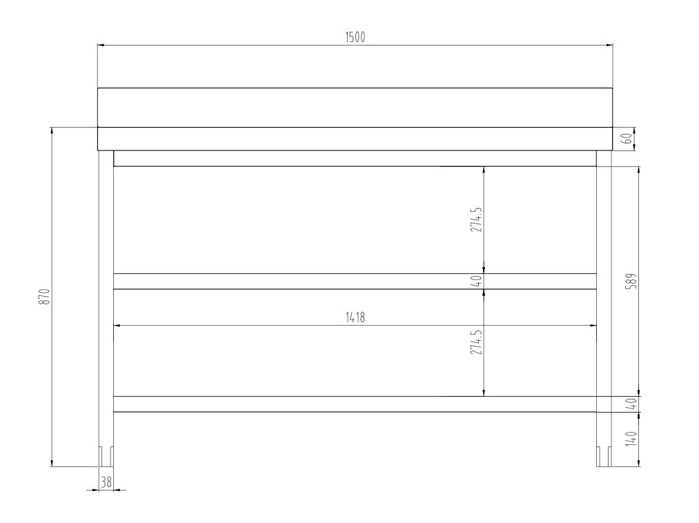 Rustfrit stål arbejdsbord PREMIUM - 1,5 m - med underhylde, mellemhylde & bagkant