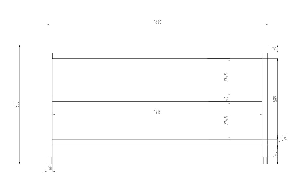 Rustfrit stål arbejdsbord PREMIUM - 1,8 m - med underhylde & mellemhylde